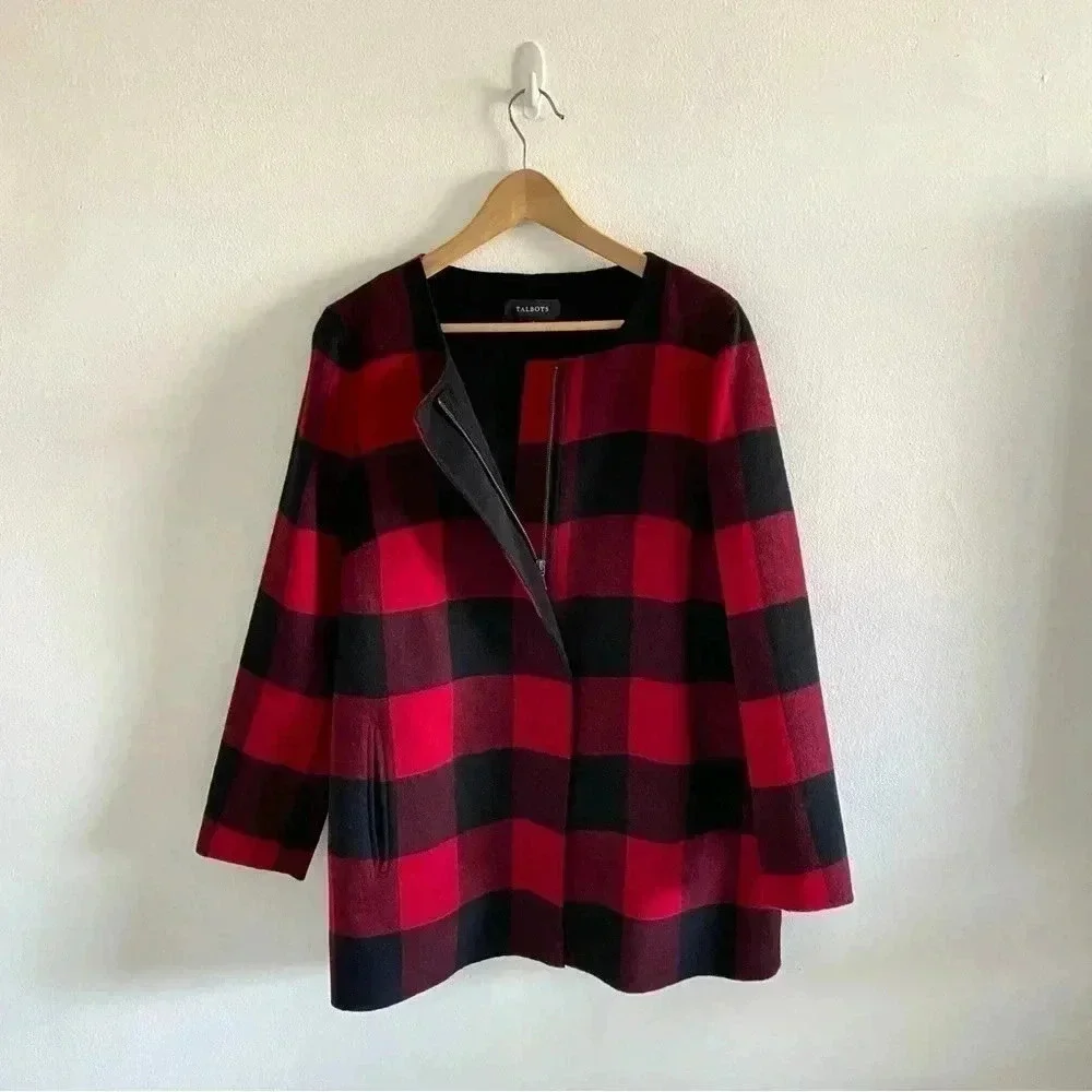 TALBOTS BUFFALO PLAID DOUBLE-FACE TOPPER COAT JACKET‎ Sz M